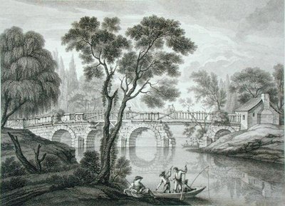 Design för en ruinös bro för trädgården vid Syon House, publicerad 1778 (gravyr) av Francois Vivarez