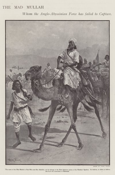 Mohammed Abdullah Hassan, "den galna mullah", somalisk religiös och militär ledare (litho) av Frank (after) Feller