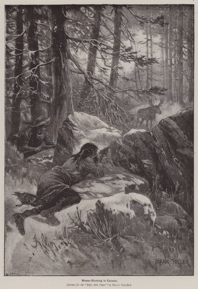 Älgjakt i Kanada (gravyr) av Frank (after) Feller