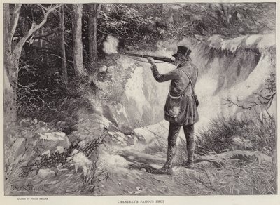 Sir Francis Chantrey dödade två skogstuppar med ett skott under jakt i Holkham Hall, Norfolk (litho) av Frank (after) Feller