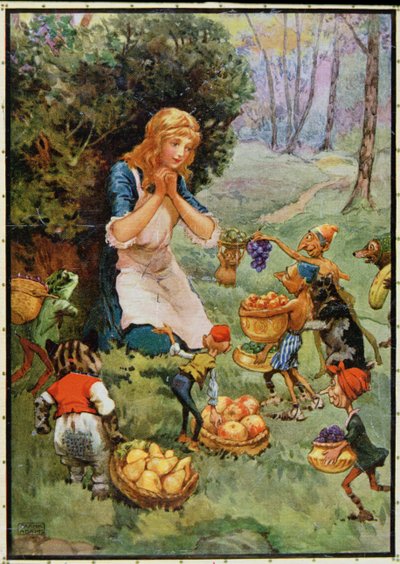 "Goblin Market" av D.G. Rossetti (1828-82) illustration i "Barnberättelser från poeterna" av M.D.Belgrave och H.Hart av Frank Adams