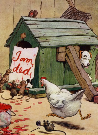 Illustration för Old Mother Hubbard (färg litho) av Frank Adams