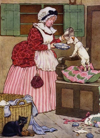 Illustration för Old Mother Hubbard (litho i färg) av Frank Adams