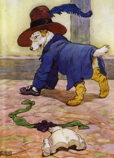 Illustration för Old Mother Hubbard (litho i färg) av Frank Adams