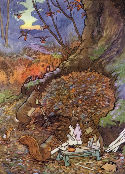 Illustration för The Babes in the Wood (färg litho) av Frank Adams