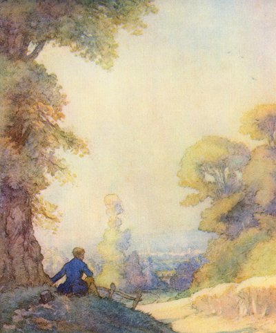 Illustration för The Scholar-Gipsy av Matthew Arnold (litho i färg) av Frank Adams