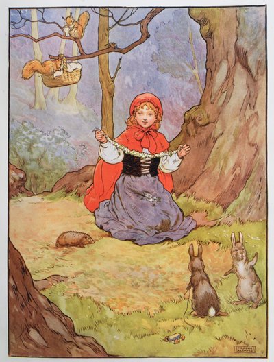 Rödluvan, illustration från "The Beautiful Book of Nursery Rhymes, Stories and Pictures", av Frank Adams, utgiven av Blackie and Son av Frank Adams