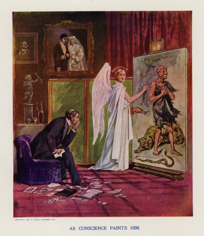 Som samvetet målar honom (färglitografi) av Frank Beard
