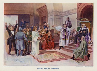 Kristus inför Mammon (färglitografi) av Frank Beard