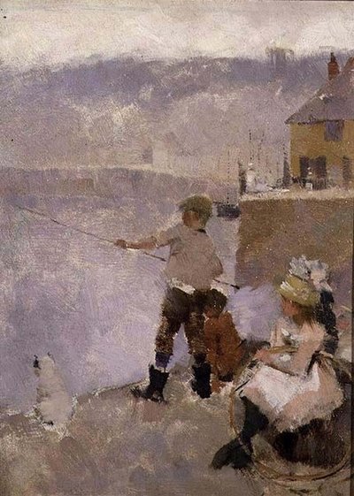 Fiske på kajen av Frank Bramley