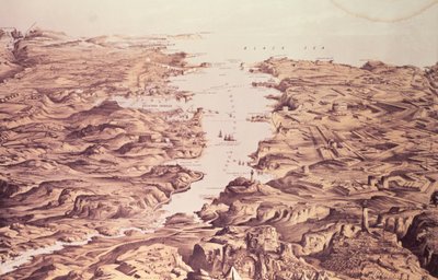 Panoramavy av norra och södra sidan av Sebastopols hamn, ritad och litograferad av Thomas Packer, utgiven av Stannard and Dixon, 1855. av Frank C. Hughes