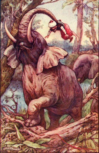 Djuret tog upp mig med sin bål och placerade mig på hans axlar, c1930. av Frank C. Pape