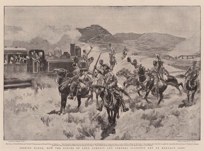 Joining Hands, hur lord Roberts och general Clements styrkor möttes vid Norvals Pont. av Frank Craig