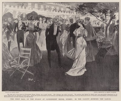 Säsongens första bal i Government House, Sydney, i trädgården mellan danserna av Frank Craig