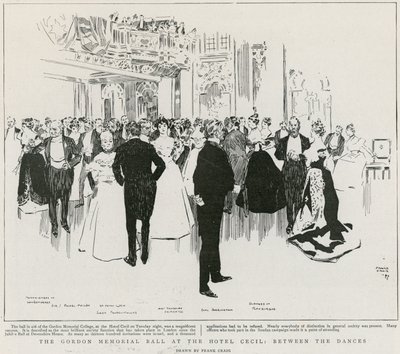 Gordon Memorial Ball på Hotel Cecil, mellan danserna (litho) av Frank Craig