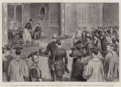 En historisk episod i det kinesiska hovet, mottagandet av utrikesministrarnas fruar av enkekejsarinnan av Frank Dadd