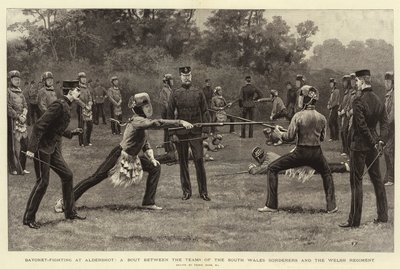 Bajonettstrider vid Aldershot, en match mellan lagen från South Wales Borderers och walesiska regementet av Frank Dadd