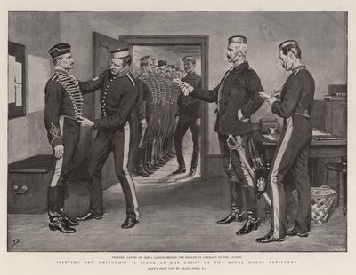 Montering av nya uniformer, en scen vid depån för Royal Horse Artillery av Frank Dadd