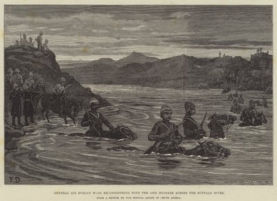 General Sir Evelyn Wood rekognoscerar med de 15:e husarerna över Buffalo River av Frank Dadd