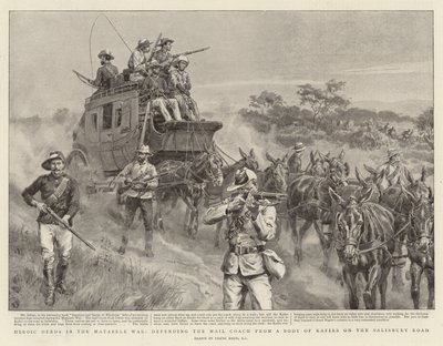 Hjältedåd i Matabele-kriget, försvarar posttränaren från en kropp av Kafirs på Salisbury Road av Frank Dadd