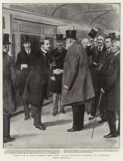 Hem för en välförtjänt vila, Sir Alfred Milners ankomst till Waterloo av Frank Dadd