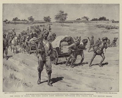 Krisen i Kina, First Coolie Corps som förde proviant till Peking för de brittiska trupperna av Frank Dadd