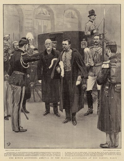 Kungens anslutning, den särskilda ambassadörens ankomst till Elysee, Paris av Frank Dadd