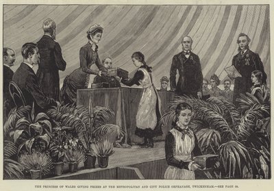 Prinsessan av Wales ger priser på Metropolitan and City Police Orphanage, Twickenham av Frank Dadd