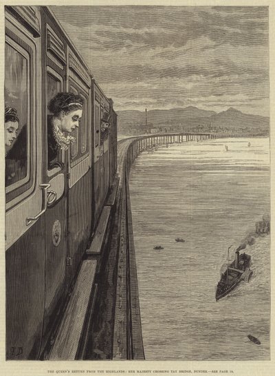 Drottningens återkomst från höglandet, Hennes Majestät korsar Tay Bridge, Dundee av Frank Dadd