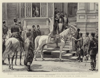 Sultanen hemma, Abdul Hamid tar en tur i Yildiz-palatsets park. av Frank Dadd