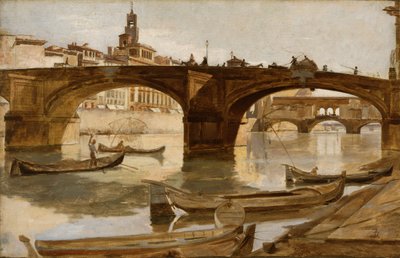 Broarna: Florence, ca 1880 (olja på duk monterad på laminerad kartong) av Frank Duveneck