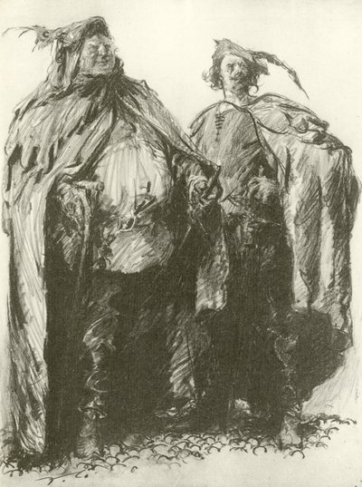 Sir John Falstaff och pistol (gravyr) av Frank Gillett