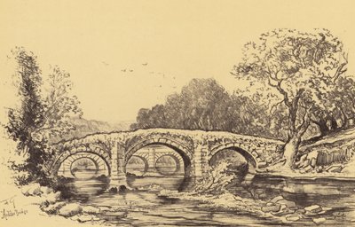 Cromwells bro över floden Hodder (litografi) av Frank Greenwood