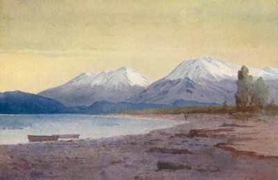 Nya Zeeland: Vid foten av sjön Te-Anau (färglitografi) av Frank H Wright
