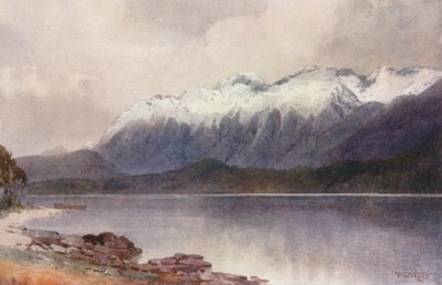 Nya Zeeland: Cathedral Peaks (färglitografi) av Frank H Wright