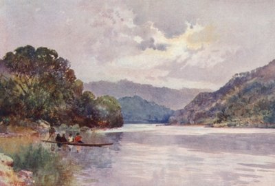 Nya Zeeland: Morgon på Wanganui-floden (färglitografi) av Frank H Wright