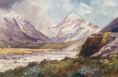 Nya Zeeland: Mount Cook (färglitografi) av Frank H Wright