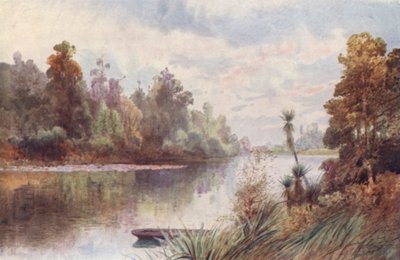 Nya Zeeland: På Pelorusfloden (färglitografi) av Frank H Wright