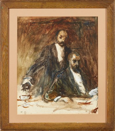 Ännu ett glas, sir? (vattenfärg) av Frank Holl