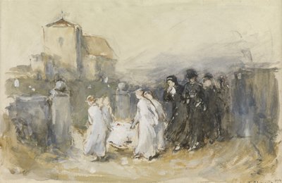 Study for Her First Born, Horsham Churchyard (Funeral of the First Born), 1874 (wc på papper) av Frank Holl
