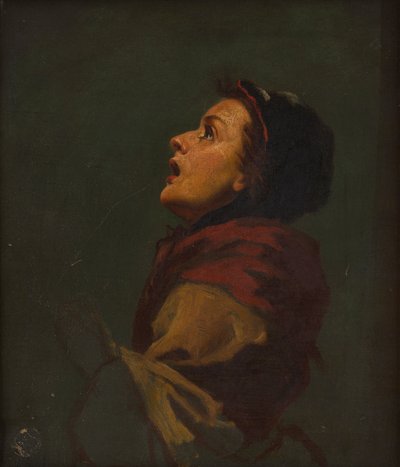 Studie av en kvinna som tittar mot himlen (olja på duk) av Frank Holl