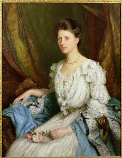Porträtt av en edwardiansk dam, Rosalie Sinclair av Frank Moss Bennett