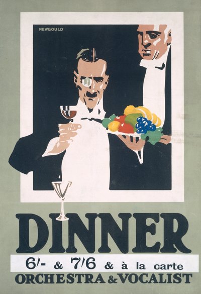 Annons för middag och orkester och sångare (färg litho) av Frank Newbould