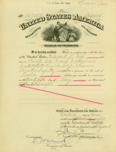 Notice of right of pension to Edward Parker Rice, June 20, 1908 av Frank Pierce