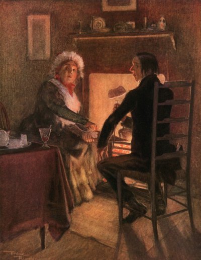 Mrs Weller och Mr Stiggins (färglitografi) av Frank Reynolds