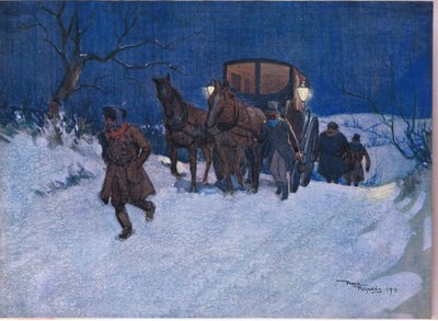 Nära resans slut, ca 1920 (färglitografi) av Frank Reynolds