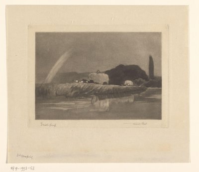 Balar med hö på vagnar på Themsen Höslagning på Themsen nära Wargrave av Frank Short (signed by artist)