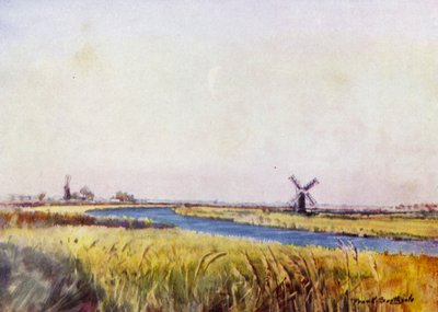 Norfolk Broads: Above St Olaves (färg litho) av Frank Southgate