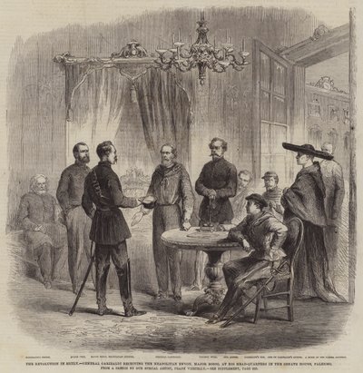 Revolutionen på Sicilien, general Garibaldi tar emot det napolitanska sändebudet, major Bosco, vid hans högkvarter i senatshuset, Palermo av Frank Vizetelly