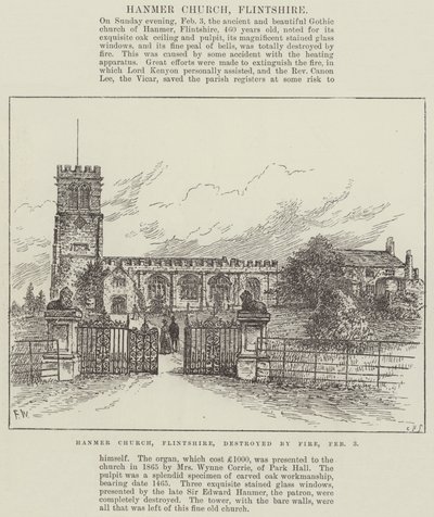 Hanmer Church, Flintshire, förstörd av brand, 3 februari av Frank Watkins